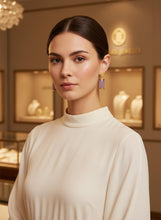 Load image into Gallery viewer, 14K Yellow Gold Good Fortune Dangle Lavender Jade Earrings