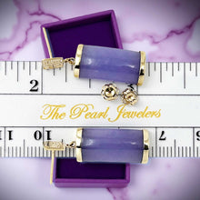 Load image into Gallery viewer, 14K Yellow Gold Good Fortune Dangle Lavender Jade Earrings
