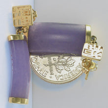 Load image into Gallery viewer, 14K Yellow Gold Good Fortune Dangle Lavender Jade Earrings