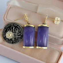 Load image into Gallery viewer, 14K Yellow Gold Good Fortune Dangle Lavender Jade Earrings