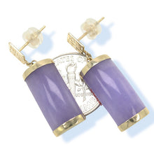 Load image into Gallery viewer, 14K Yellow Gold Good Fortune Dangle Lavender Jade Earrings
