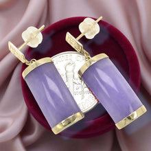 Load image into Gallery viewer, 14K Yellow Gold Good Fortune Dangle Lavender Jade Earrings