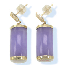 Load image into Gallery viewer, 14K Yellow Gold Good Fortune Dangle Lavender Jade Earrings