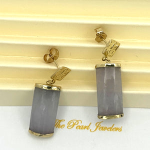 1100024 GRAY JADE 14K SOLID YELLOW GOLD GOOD FORTUNE DANGLE ORIENTAL EARRINGS