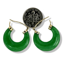 Load image into Gallery viewer, 14K Yellow Gold Moon Shape Green Jade Hoop Earrings