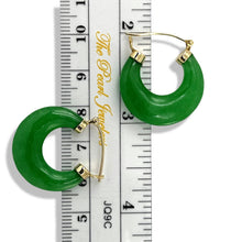 Load image into Gallery viewer, 14K Yellow Gold Moon Shape Green Jade Hoop Earrings
