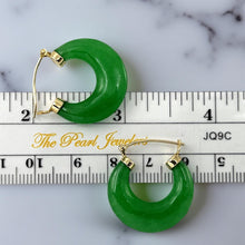 Load image into Gallery viewer, 14K Yellow Gold Moon Shape Green Jade Hoop Earrings