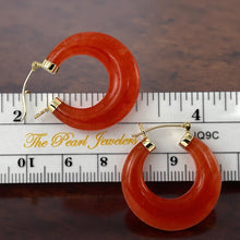 Load image into Gallery viewer, 14K Yellow Gold Moon Shape Red Jade Hoop Earrings