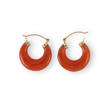 Load image into Gallery viewer, 14K Yellow Gold Moon Shape Red Jade Hoop Earrings