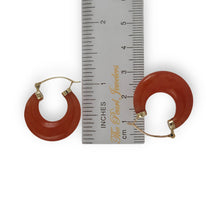 Load image into Gallery viewer, 14K Yellow Gold Moon Shape Red Jade Hoop Earrings