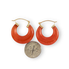 Load image into Gallery viewer, 14K Yellow Gold Moon Shape Red Jade Hoop Earrings