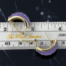 Load image into Gallery viewer, 14K Yellow Gold Omega Clip Hand-Carved Lavender Jade Earrings
