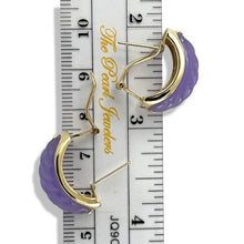 Load image into Gallery viewer, 14K Yellow Gold Omega Clip Hand-Carved Lavender Jade Earrings