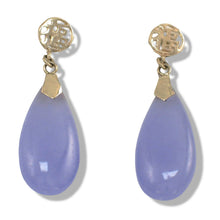 Load image into Gallery viewer, 14K Yellow Gold Good Fortune Teardrop Lavender Jade Earrings