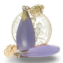 Load image into Gallery viewer, 14K Yellow Gold Good Fortune Teardrop Lavender Jade Earrings