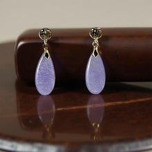 Load image into Gallery viewer, 14K Yellow Gold Good Fortune Teardrop Lavender Jade Earrings