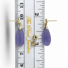 Load image into Gallery viewer, 14K Yellow Gold Good Fortune Teardrop Lavender Jade Earrings