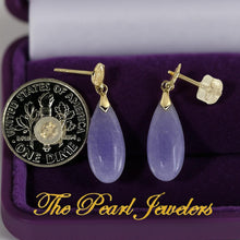 Load image into Gallery viewer, 14K Yellow Gold Good Fortune Teardrop Lavender Jade Earrings