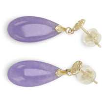 Load image into Gallery viewer, 14K Yellow Gold Good Fortune Teardrop Lavender Jade Earrings