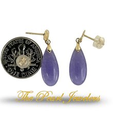 Load image into Gallery viewer, 14K Yellow Gold Good Fortune Teardrop Lavender Jade Earrings