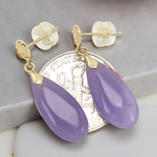 Load image into Gallery viewer, 14K Yellow Gold Good Fortune Teardrop Lavender Jade Earrings