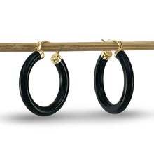 Load image into Gallery viewer, 14K Yellow Gold Black Onyx Round Tube Hoop Earrings