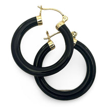 Load image into Gallery viewer, 14K Yellow Gold Black Onyx Round Tube Hoop Earrings