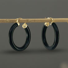 Load image into Gallery viewer, 14K Yellow Gold Black Onyx Round Tube Hoop Earrings