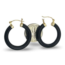 Load image into Gallery viewer, 14K Yellow Gold Black Onyx Round Tube Hoop Earrings