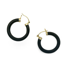 Load image into Gallery viewer, 14K Yellow Gold Black Onyx Round Tube Hoop Earrings