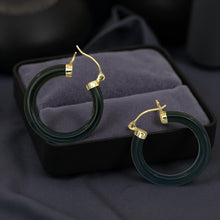 Load image into Gallery viewer, 14K Yellow Gold Black Onyx Round Tube Hoop Earrings