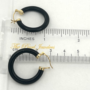 1100081 GENUINE BLACK ONYX TUBE ROUND HOOP 14KT YELLOW GOLD EARRINGS