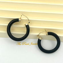 Load image into Gallery viewer, 1100081 GENUINE BLACK ONYX TUBE ROUND HOOP 14KT YELLOW GOLD EARRINGS