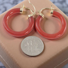 Load image into Gallery viewer, 14K Yellow Gold Red Jade Tube Hoop Earrings