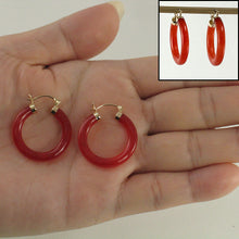 Load image into Gallery viewer, 1100084-14k-Y/G-Hook-Tube-Ring-Shape-Hoop-Red-Jade-Earrings