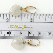 Load image into Gallery viewer, 1100090-14KT YELLOW SOLID GOLD 12MM HEART WHITE JADE LEVERBACK EARRINGS