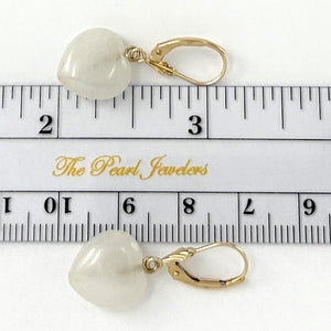 1100090-14KT YELLOW SOLID GOLD 12MM HEART WHITE JADE LEVERBACK EARRINGS