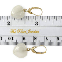 Load image into Gallery viewer, 14K Yellow Gold Heart Shape White Jade Leverback Earrings