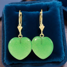 Load image into Gallery viewer, 14K Yellow Gold Heart Shape Green Jade Leverback Earrings