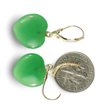 Load image into Gallery viewer, 14K Yellow Gold Heart Shape Green Jade Leverback Earrings