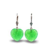 Load image into Gallery viewer, 14K Yellow Gold Heart Shape Green Jade Leverback Earrings