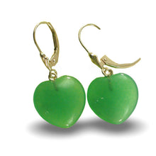Load image into Gallery viewer, 14K Yellow Gold Heart Shape Green Jade Leverback Earrings