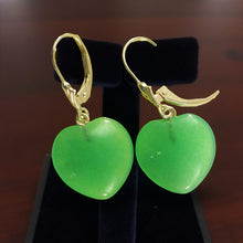 Load image into Gallery viewer, 14K Yellow Gold Heart Shape Green Jade Leverback Earrings