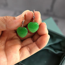 Load image into Gallery viewer, 14K Yellow Gold Heart Shape Green Jade Leverback Earrings
