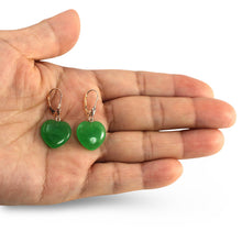 Load image into Gallery viewer, 14K Yellow Gold Heart Shape Green Jade Leverback Earrings