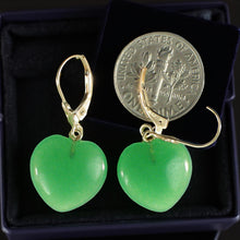 Load image into Gallery viewer, 14K Yellow Gold Heart Shape Green Jade Leverback Earrings