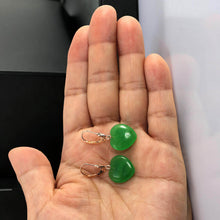 Load image into Gallery viewer, 14K Yellow Gold Heart Shape Green Jade Leverback Earrings
