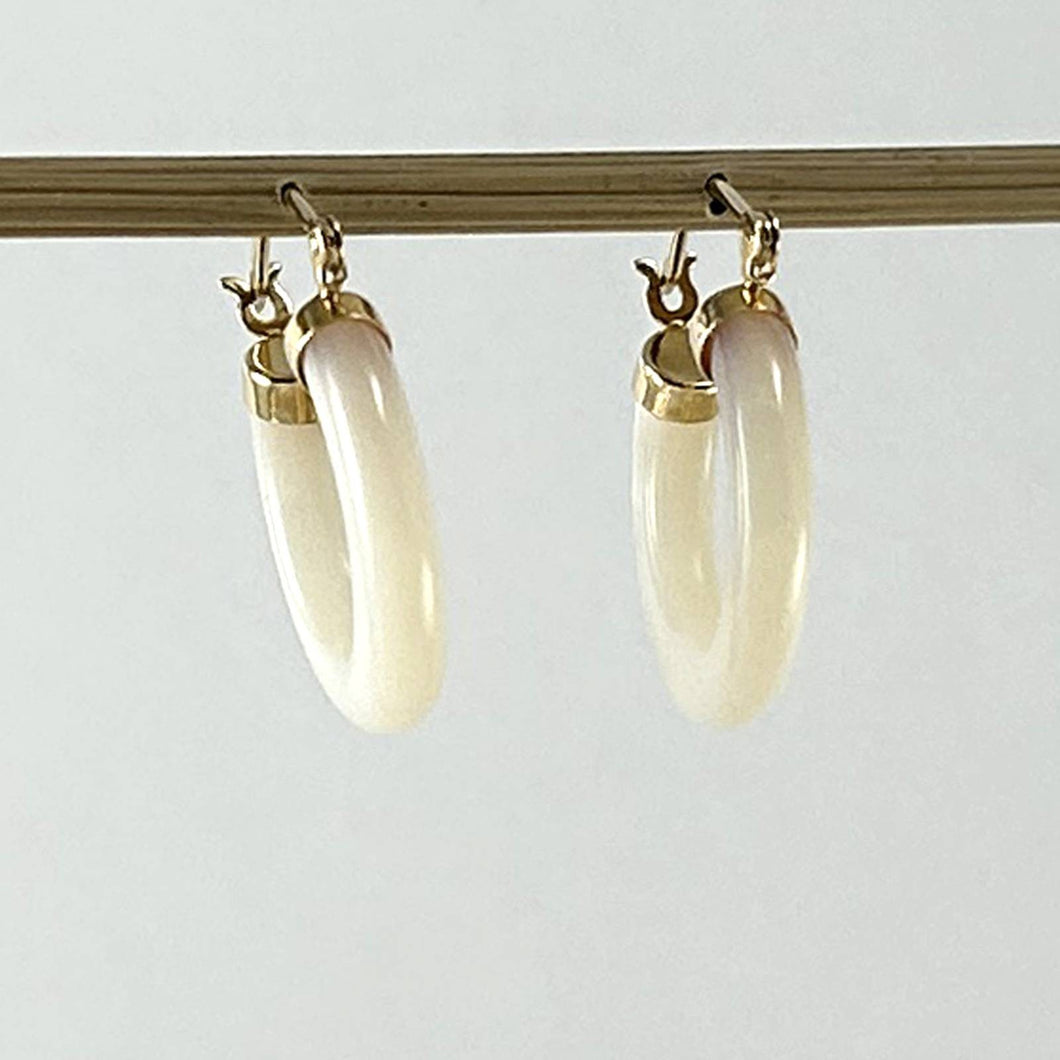 14K Yellow Gold Mother of Pearl Tube Hoop Earrings