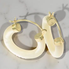 Load image into Gallery viewer, 14K Yellow Gold Mother of Pearl Tube Hoop Earrings
