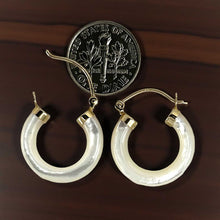 Load image into Gallery viewer, 14K Yellow Gold Mother of Pearl Tube Hoop Earrings